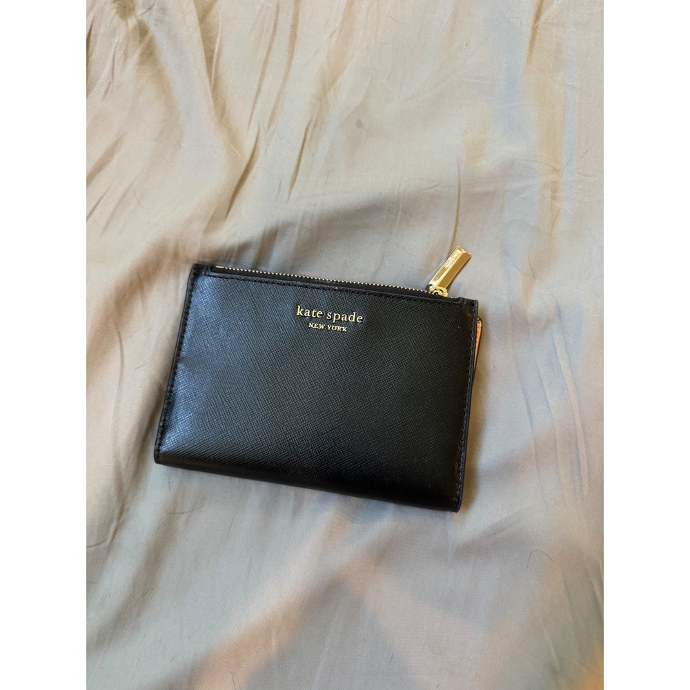 Kate Spade New York Black Saffiano Leather Travel Docs Bifold Wallet Zip Pocket